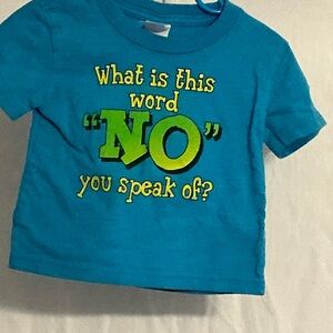 Vibrant Blue Tee with Green and Yellow Print